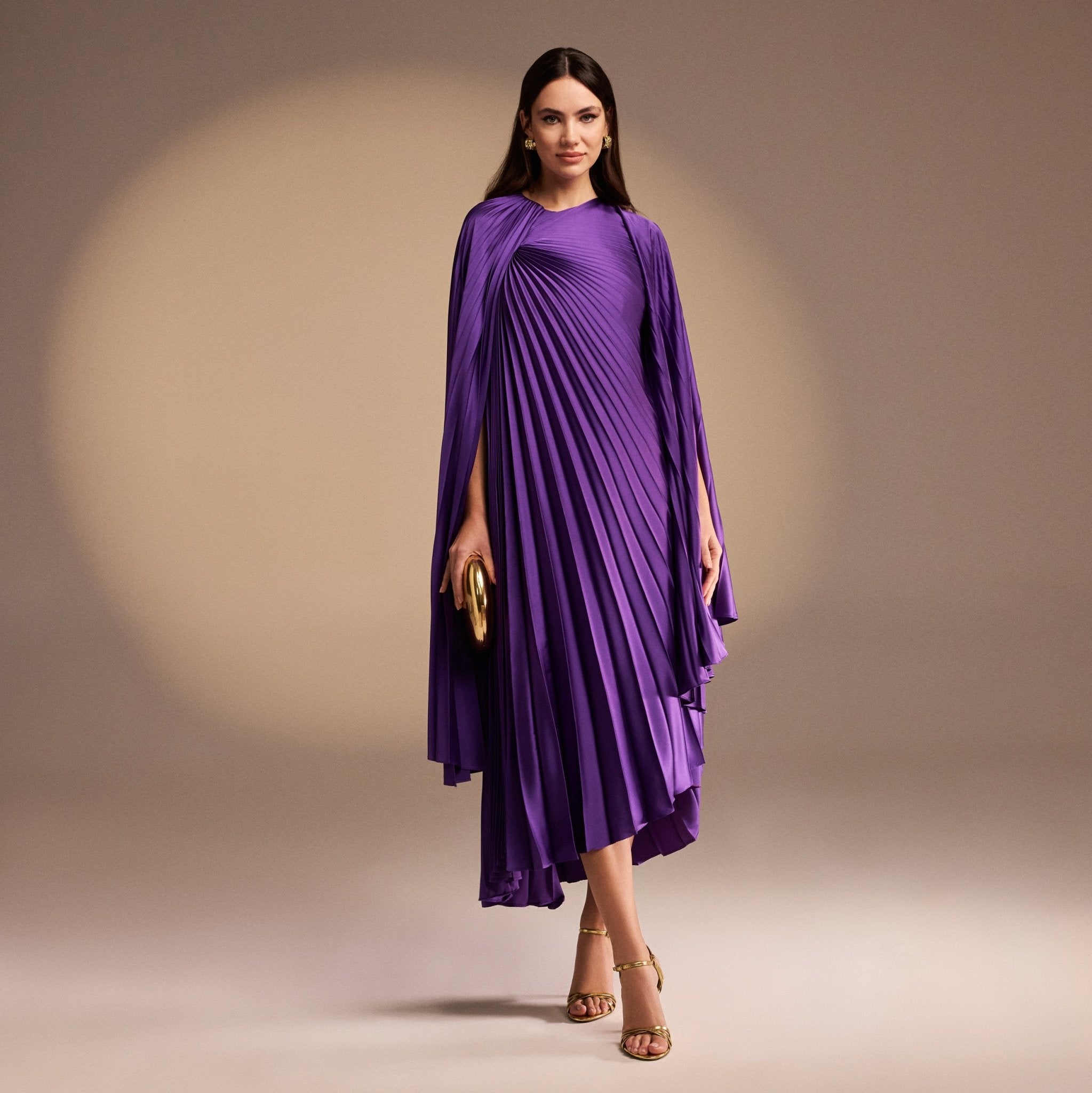 Cape Pleated Satin Midi Dress Cape Pleated Satin Midi Dress