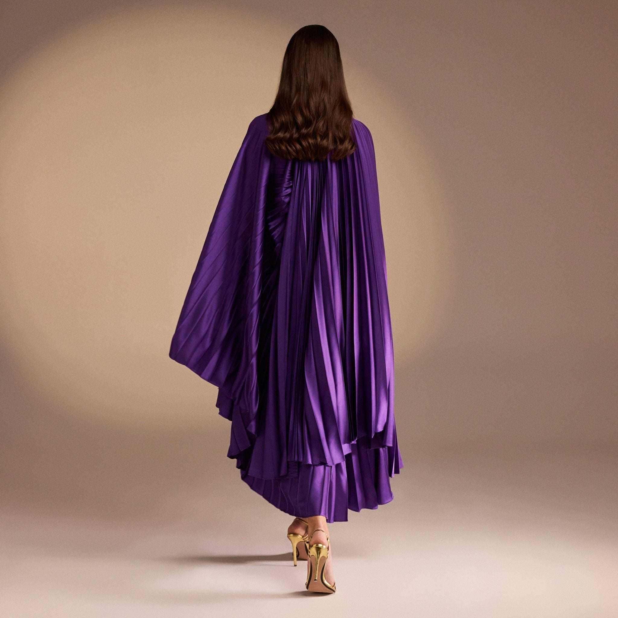 Cape Pleated Satin Midi Dress Cape Pleated Satin Midi Dress
