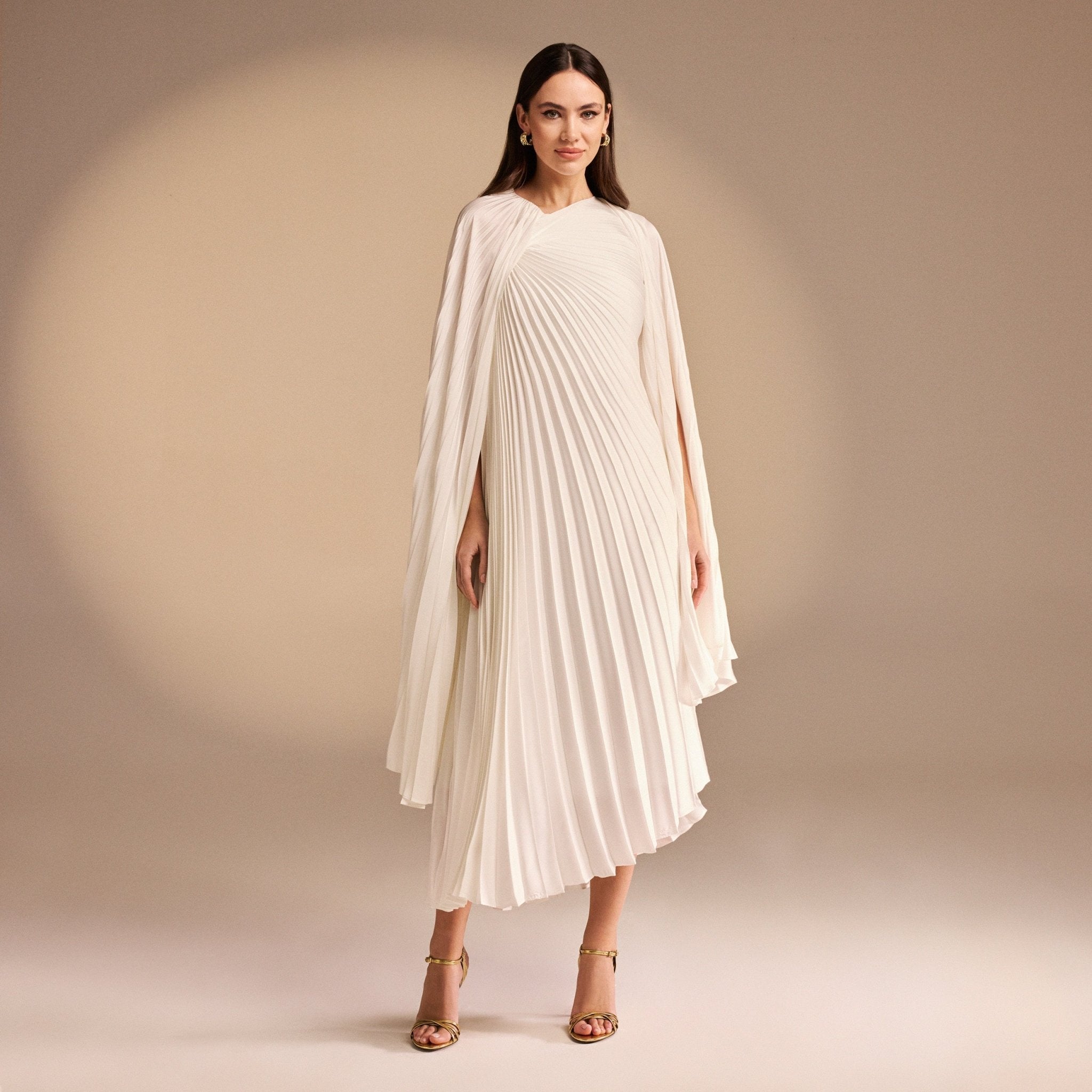pleated cape sleeve bodycon elegant midi dress Linden main image 0